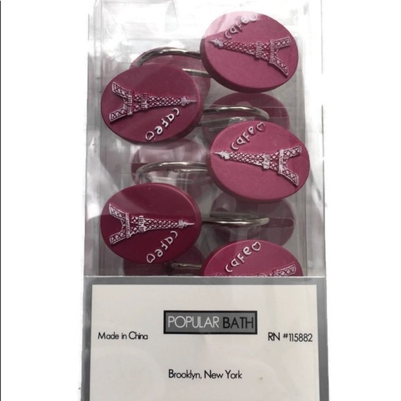 Eiffel Tower Love In Paris French Decor 12 Piece Shower Curtain Hook Set - Picture 1 of 9